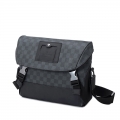 Men's Crossbody Bag, Checkerboard Pattern Fashion Casual Flap Bag Made of Genuine Cowhide