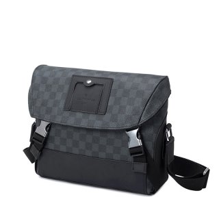 Men's Crossbody Bag, Checkerboard Pattern Fashion Casual Flap Bag Made of Genuine Cowhide