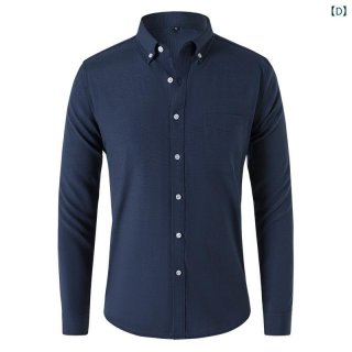 Men's Long Sleeve Button-Down Oxford Shirts, Casual Simple Basic Classic Solid Color, Neat Standard Fit Fashion Collared Gentlemen's Relaxed Tops