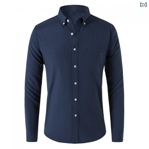 Men's Long Sleeve Button-Down Oxford Shirts, Casual Simple Basic Classic Solid Color, Neat Standard Fit Fashion Collared Gentlemen's Relaxed Tops