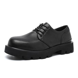 Men's Genuine Leather Derby Shoes, Low-top Martin Boots, Minimalist Platform Height-increasing Black Work Shoes, Casual Leather Footwear for Men